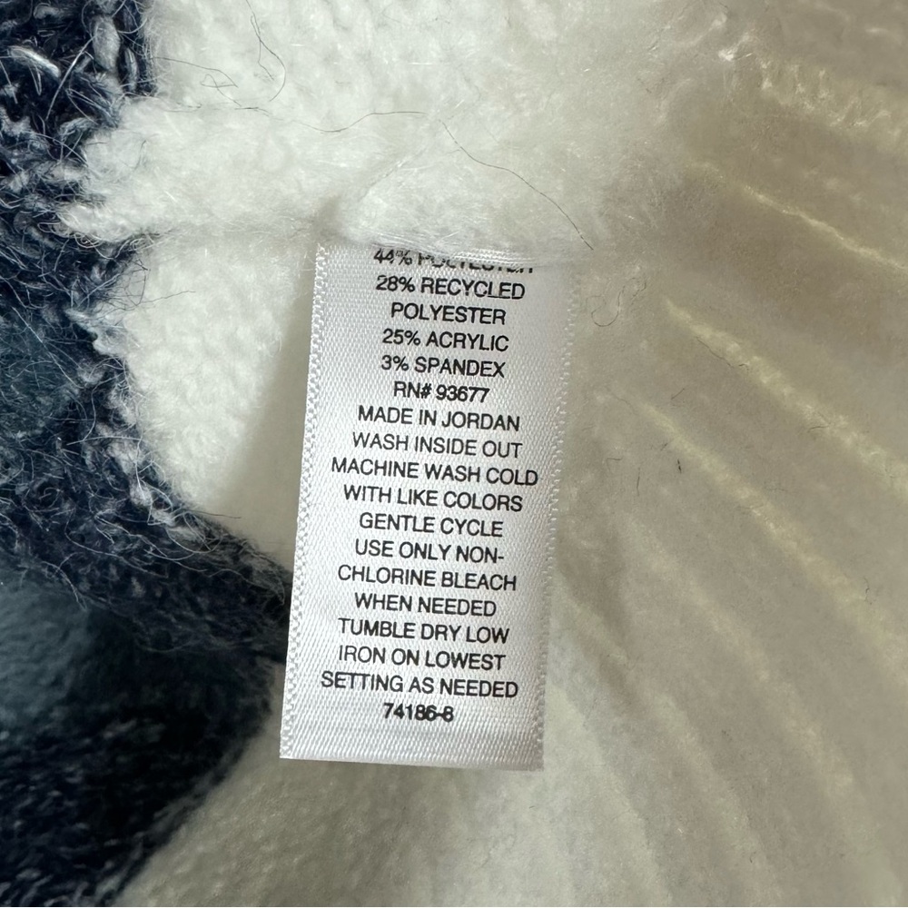 A.N.A A New Approach Sweater Crew Neck Pullover Printed Scalloped Blue White Top - Picture 5 of 8